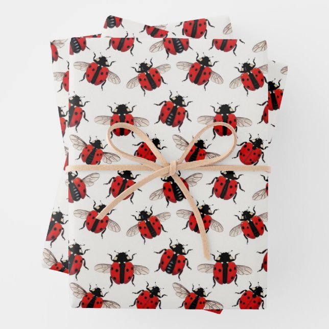 Ladybug Pattern Wrapping Paper Sheets (In situ)