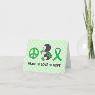 Ladybug Peace Love Hope Green Awareness Ribbon Card