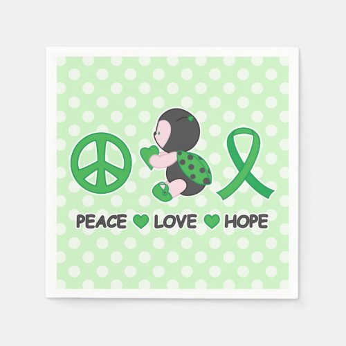 Ladybug Peace Love Hope Green Awareness Ribbon Paper Napkins