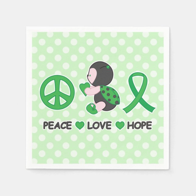 Ladybug Peace Love Hope Green Awareness Ribbon Paper Napkins (Front)