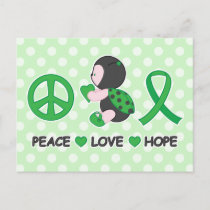 Ladybug Peace Love Hope Green Awareness Ribbon Postcard