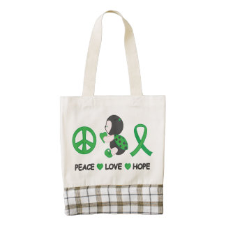 Ladybug Peace Love Hope Green Awareness Ribbon Zazzle HEART Tote Bag