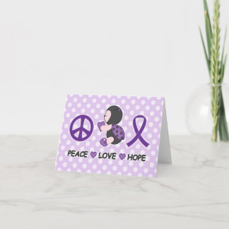 Ladybug Peace Love Hope Purple Awareness Ribbon Card