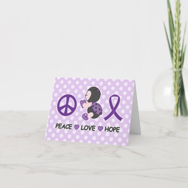 Ladybug Peace Love Hope Purple Awareness Ribbon Card (Front)
