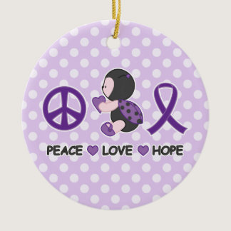 Ladybug Peace Love Hope Purple Awareness Ribbon Ceramic Ornament