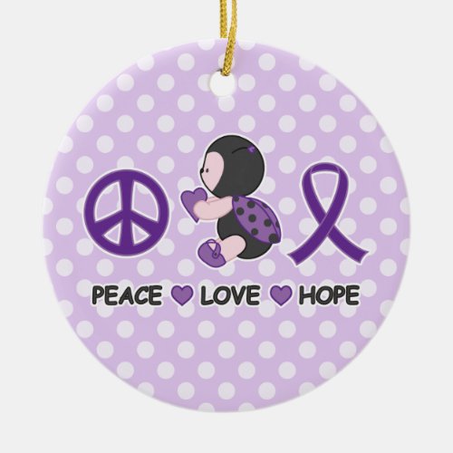 Ladybug Peace Love Hope Purple Awareness Ribbon Ceramic Ornament