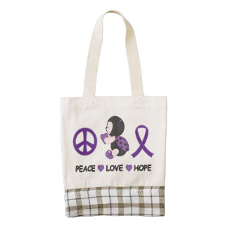 Ladybug Peace Love Hope Purple Awareness Ribbon Zazzle HEART Tote Bag