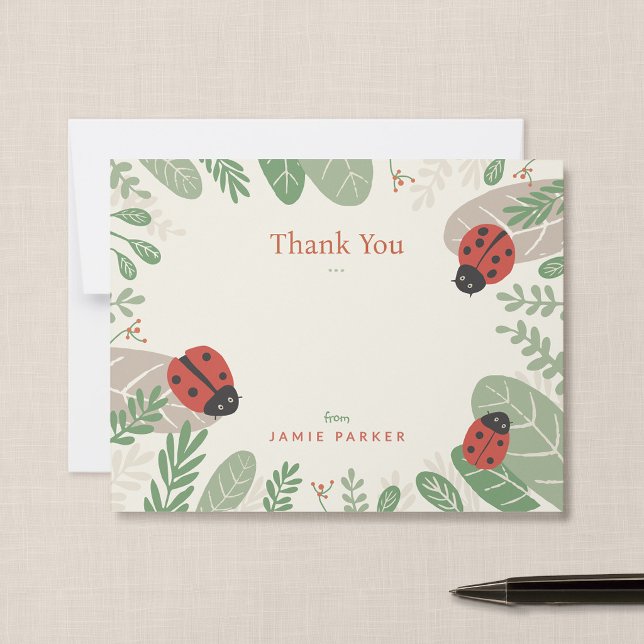 Ladybug Personalized Children’s Thank You Note Card (Ladybird Meadow - 4.25x5.5" Thank You Note Card)