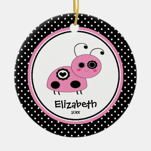 Ladybug Personalized Girl Christmas Ornament Pink