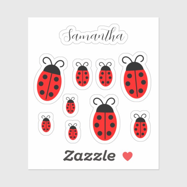 Ladybug Personalized Name Custom-Cut Vinyl Sticker (Sheet)