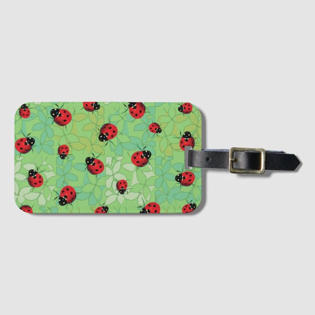 Ladybug Petals Green Pattern Luggage Tag (Front Horizontal)