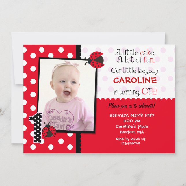 Ladybug Photo 1st Birthday Party Invitation (Front)