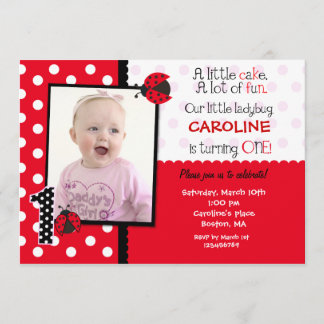 Ladybug Photo 1st Birthday Party Invitation