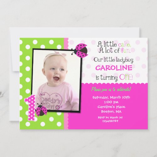 Ladybug Photo 1st Birthday Party Invitation
