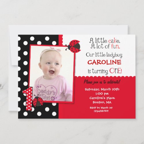 Ladybug Photo 1st Birthday Party Invitation