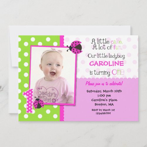 Ladybug Photo 1st Birthday Party Invitation