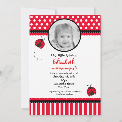 Ladybug Photo Birthday Invitation