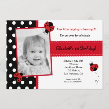 Ladybug Photo Birthday Party Invitations by Petit_Prints at Zazzle