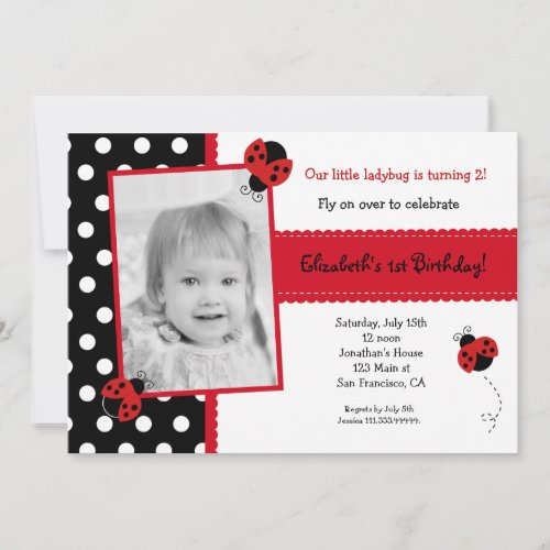 Ladybug Photo BIrthday Party Invitations