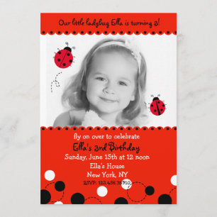 Ladybug Photo Birthday Party Invitations