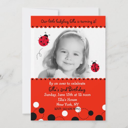 Ladybug Photo Birthday Party Invitations