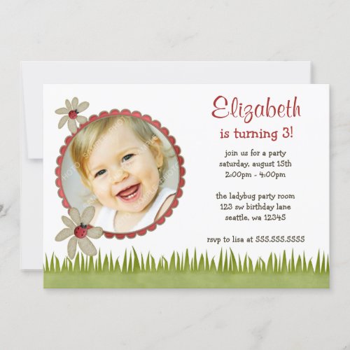 Ladybug Photo Birthday Party Invitations