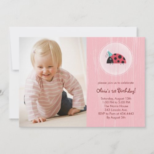 Ladybug Photo Card Birthday Invitations