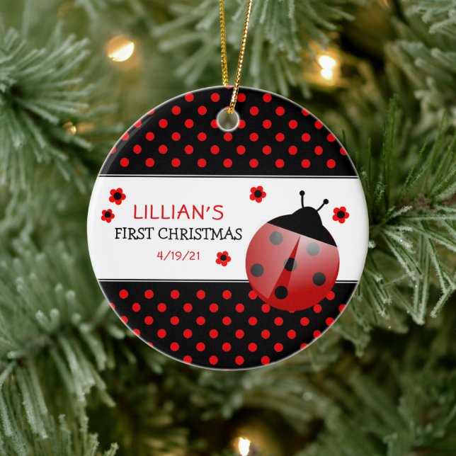 Ladybug Photo Personalized Ceramic Ornament (Tree)