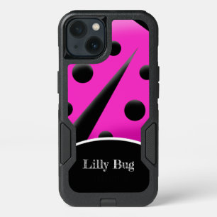 Ladybug Pink and Black Customized Bright Pink iPhone 13 Case