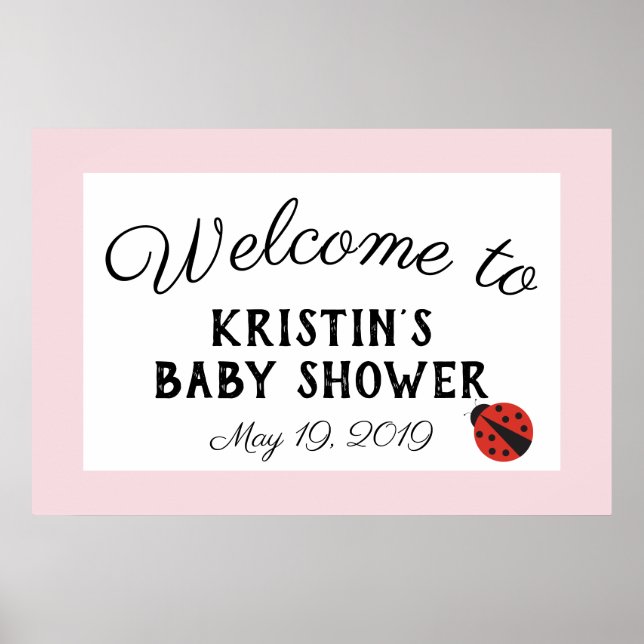Ladybug pink baby shower welcome sign 36 x 24 (Front)