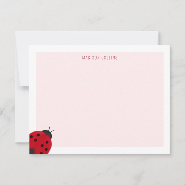 Ladybug Pink Girls Personalized Stationery Note Card (Front)