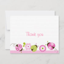 Ladybug Pink Green Flower Thank You Note Cards