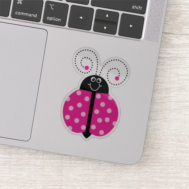 Ladybug Pink Polka Dot Smiling Whimsical  Sticker (Detail)