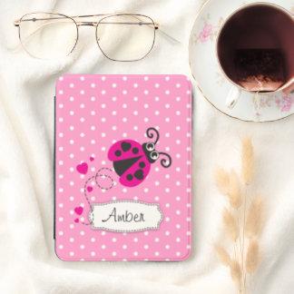 Ladybug pink polka flower art custom name  kindle cover