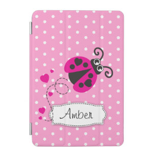 Ladybug pink polka flower art name ipad cover
