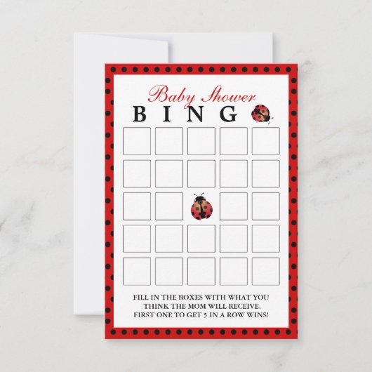 Ladybug Polka Dot Baby Shower Bingo Cards (Front)