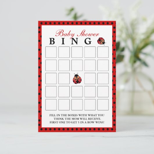 Ladybug Polka Dot Baby Shower Bingo Cards (Standing Front)