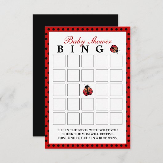 Ladybug Polka Dot Baby Shower Bingo Cards (Front/Back)