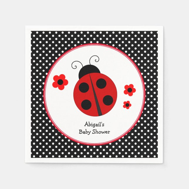 Ladybug Polka Dot Baby Shower Napkins (Front)