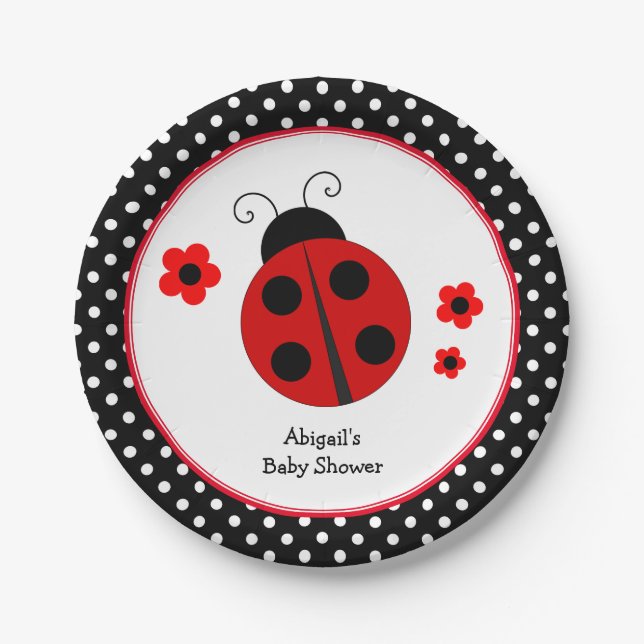 Ladybug Polka Dot Baby Shower Paper Plates (Front)