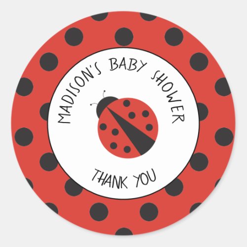 Ladybug polka dot baby shower thank you stickers