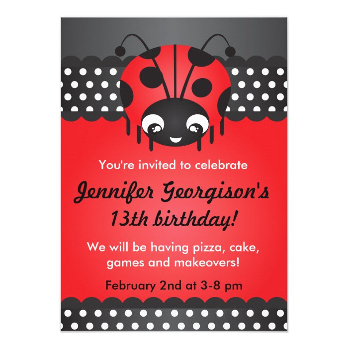Ladybug Polka Dot Birthday Party Invitation