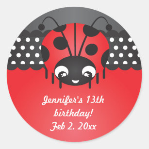 Ladybug Polka Dot Birthday Party Stickers