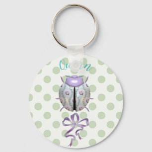 Ladybug polka dot floral cute purple green keychain