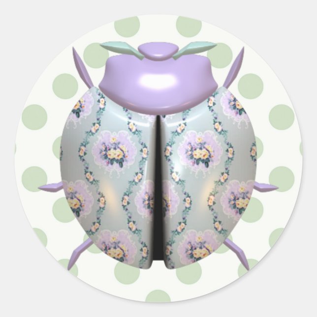 Ladybug polka dot floral purple classic round sticker (Front)