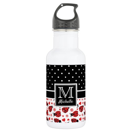 Ladybug Polka Dot Monogram Stainless Steel Water Bottle