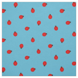 Ladybug Polka Dot Pattern on Blue Fabric