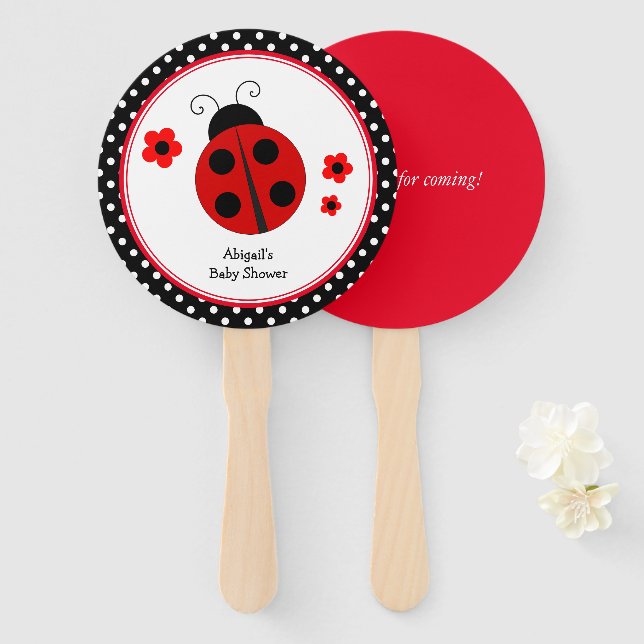 Ladybug Polka Dot Thank You Hand Fan (Front and Back)