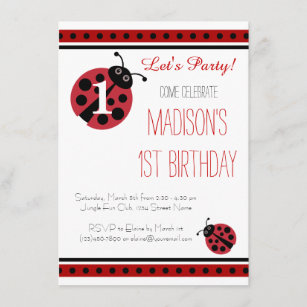 Ladybug Polka Dots Birthday Party Invitations
