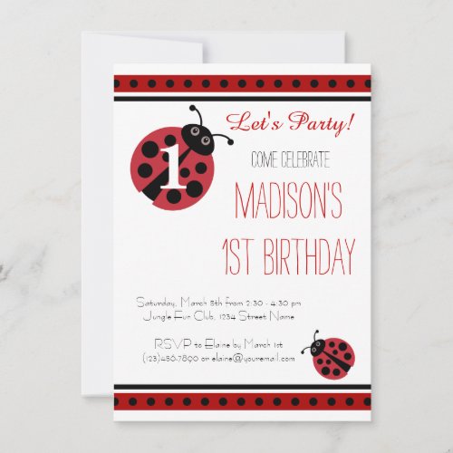 Ladybug Polka Dots Birthday Party Invitations